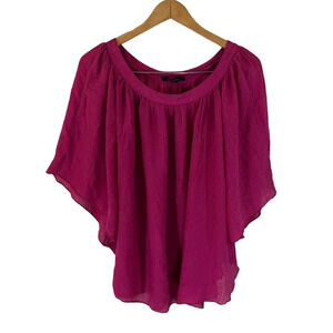 Paper Tee Flowy Hot Pink Blouse XL Flared Sleeves Babydoll Fit Lightweight Thin